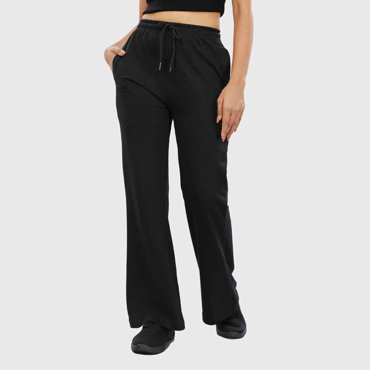 Springman Women's Solid Cotton Rich Baggy Track Pant | Black - L
