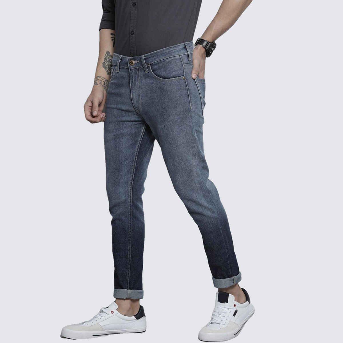 The Indian Garage Co Men's Slim Fit Colourblocked Casual Jeans | Blue - 30