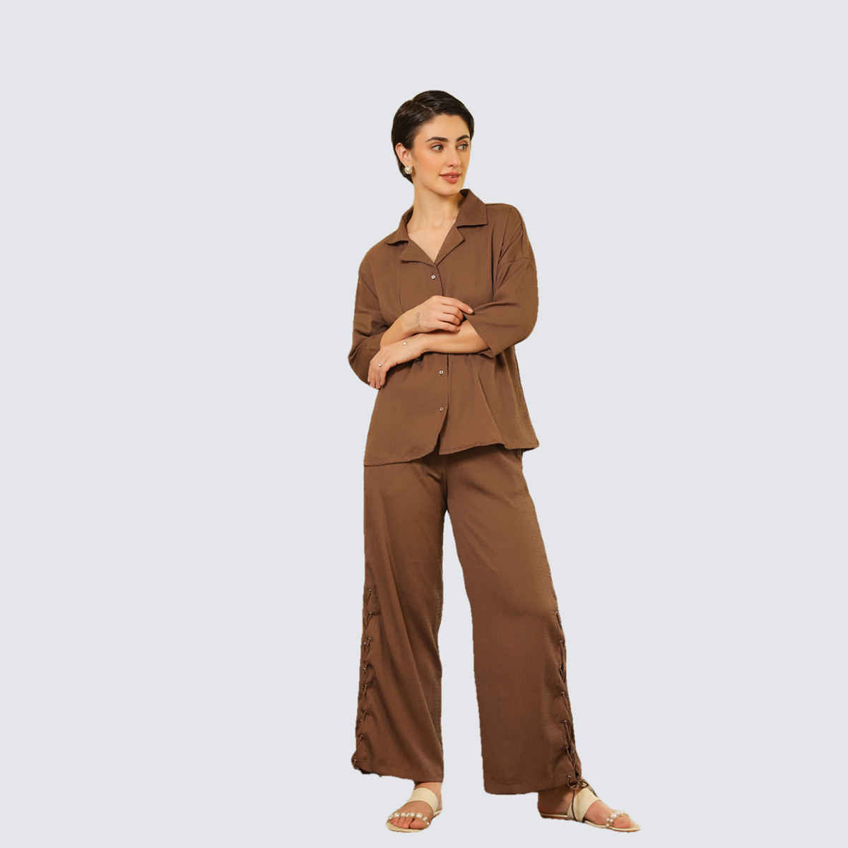 Sanskrutihomes Women's Pure Cotton Co-Ords | AURA-19 | Brown - L