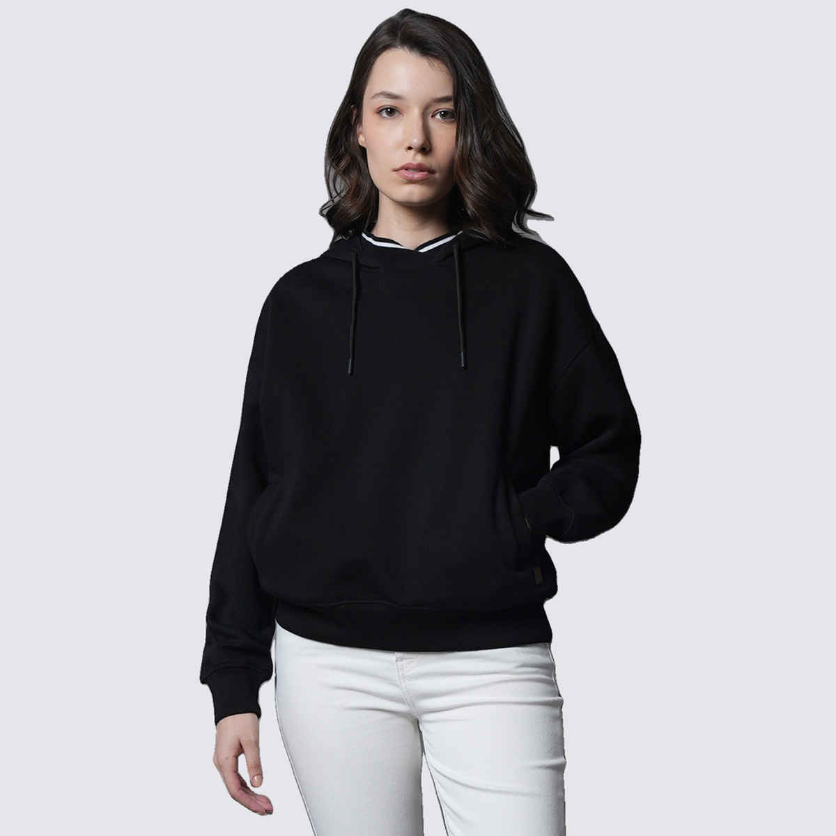 High Star Women's Striped Hooded Pullover Sweatshirt | Black - M