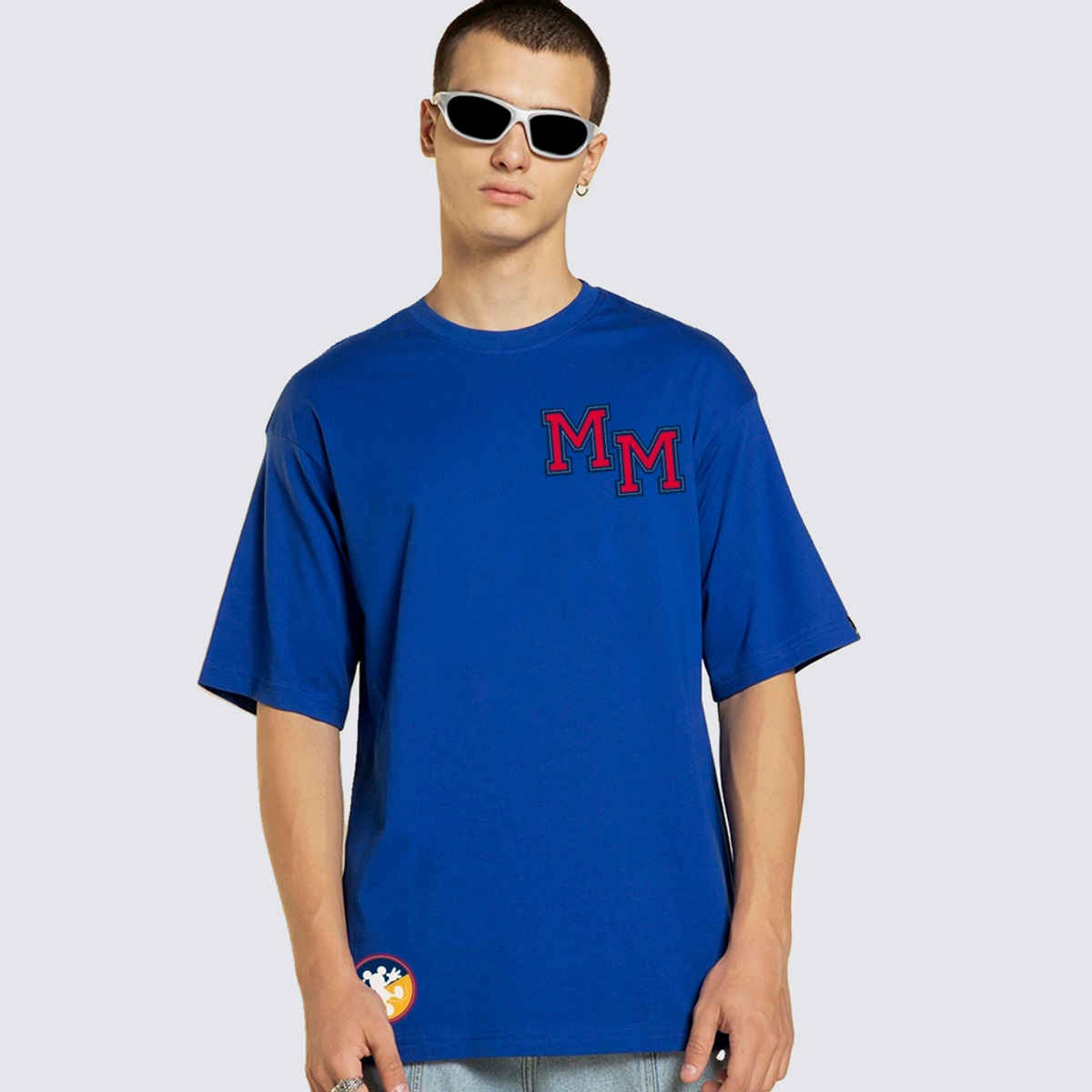 Bewakoof Men's Disney Mickey Graphic Printed Oversized T-shirt | Blue - S