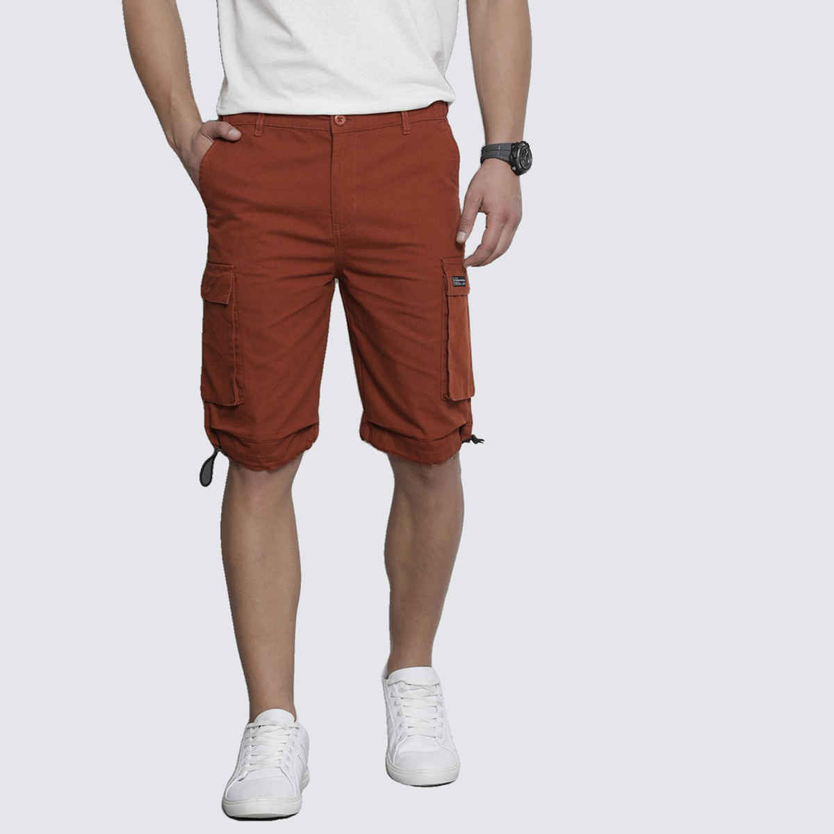 The Indian Garage Co Men s | Relaxed Solid Casual Cargo Parachute Shorts | Burnt Orange | 32