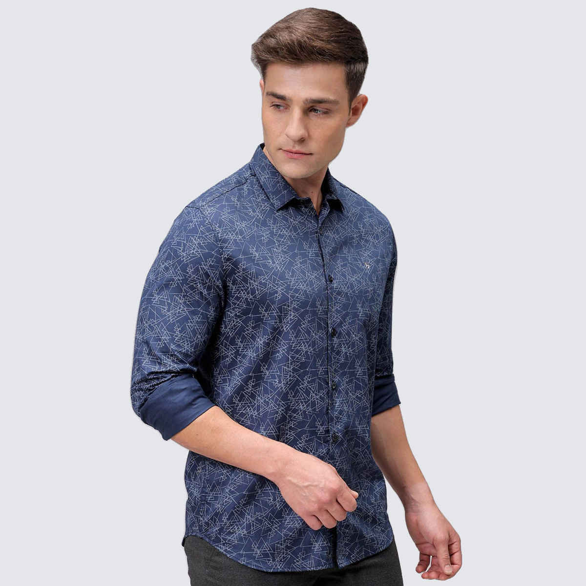 The Indian Garage Co Men's Slim Fit Geometric Printed Casual | Navy Blue | S