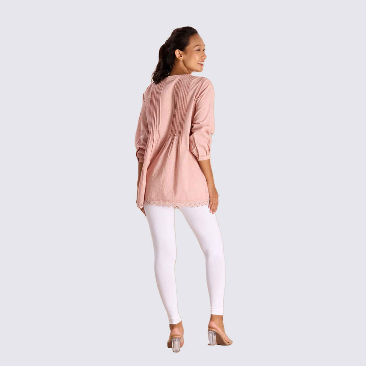 Go Colors Women's Solid Mid Rise Ankle Length Leggings | White - XL
