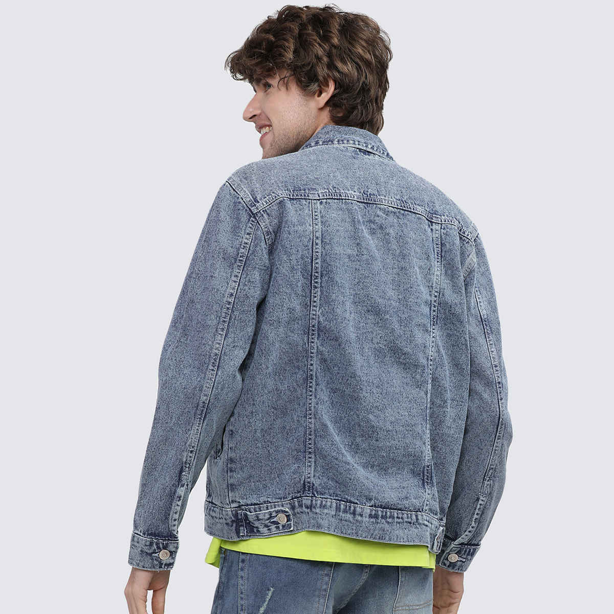 HIGHLANDER Men's Washed Crop Denim Jacket | Light Blue - L