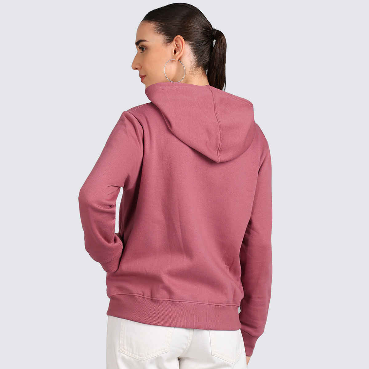 Alan Jones Clothing Women's Solid Zipper Hooded Sweatshirt | Mauve - XL
