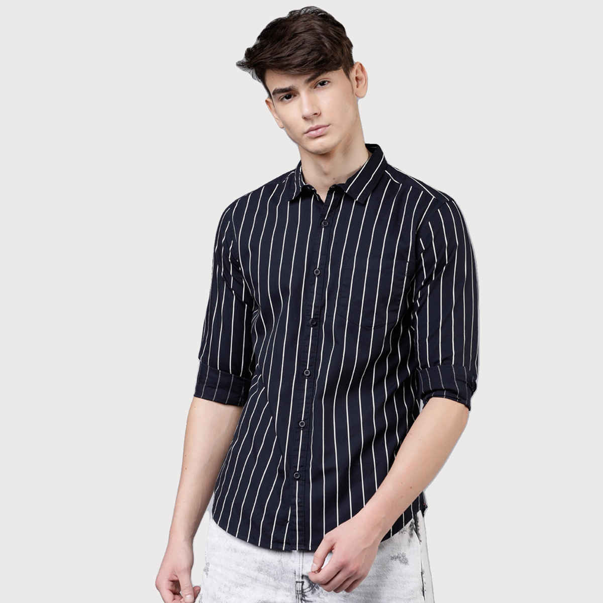 Highlander Men Slim Fit Striped Pure Cotton Casual Shirt | Multicolor | XL