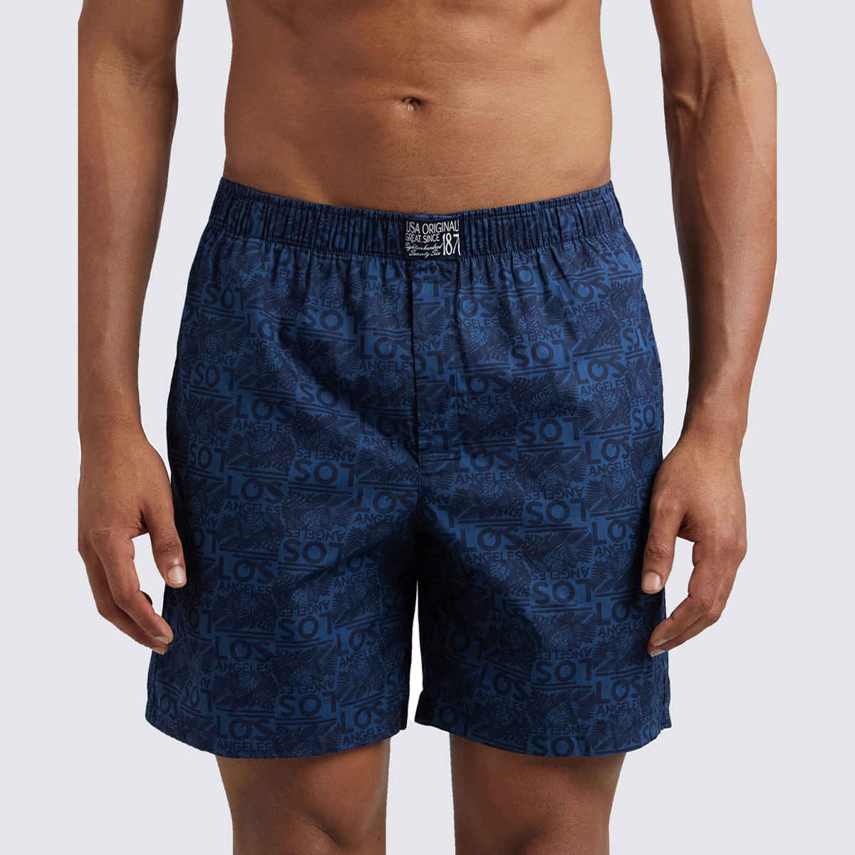 Jockey US57 Men's Super Combed Cotton Woven Printed Underwear Boxer|Side Pocket|PO2 | Navy-XL