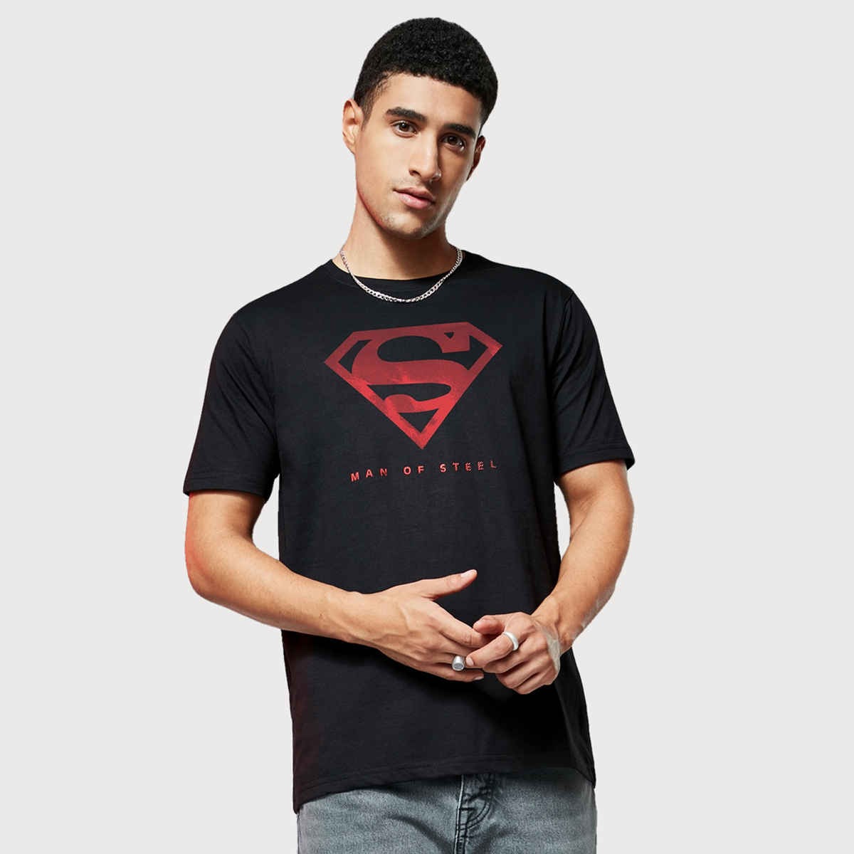 The Souled Store Men's Regular Superman - Iconic Emblem T-shirts | Black | XL