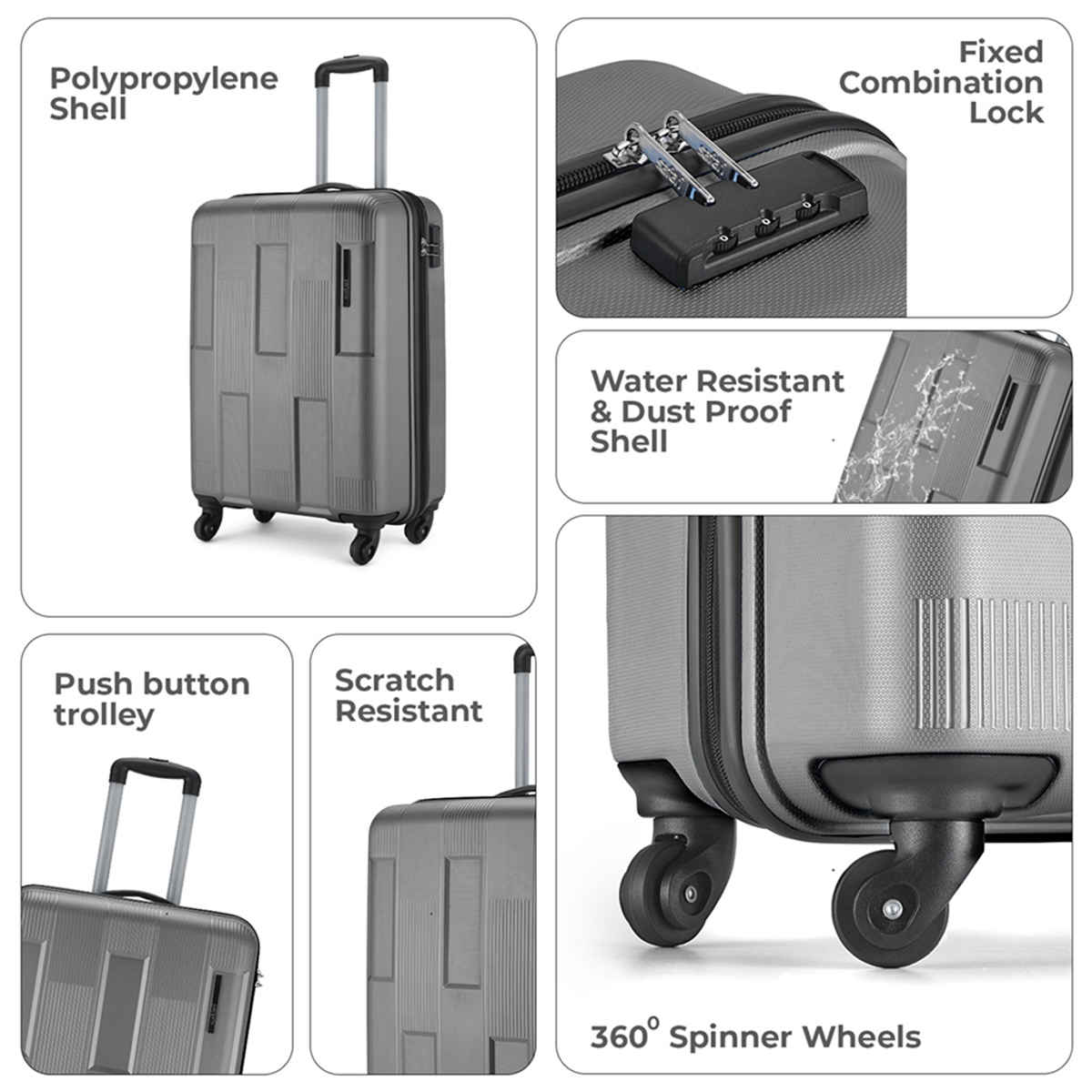 Safari Solid PP 105 L Telescopic Cabin Trolley Bag | Dark Grey 