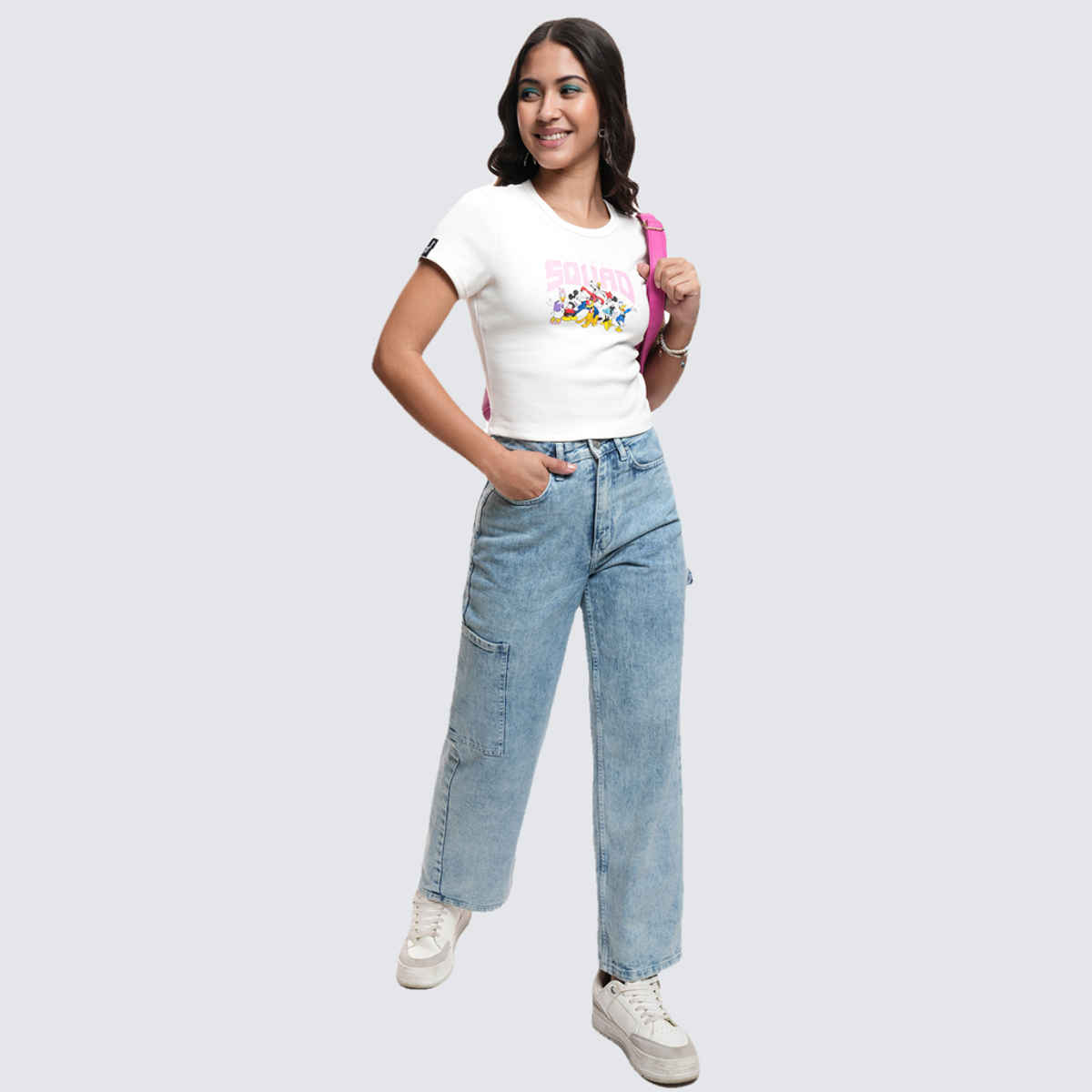 Tokyo Talkies Disney Women's Mickey & Friends Printed Crop T-shirt | White - XL