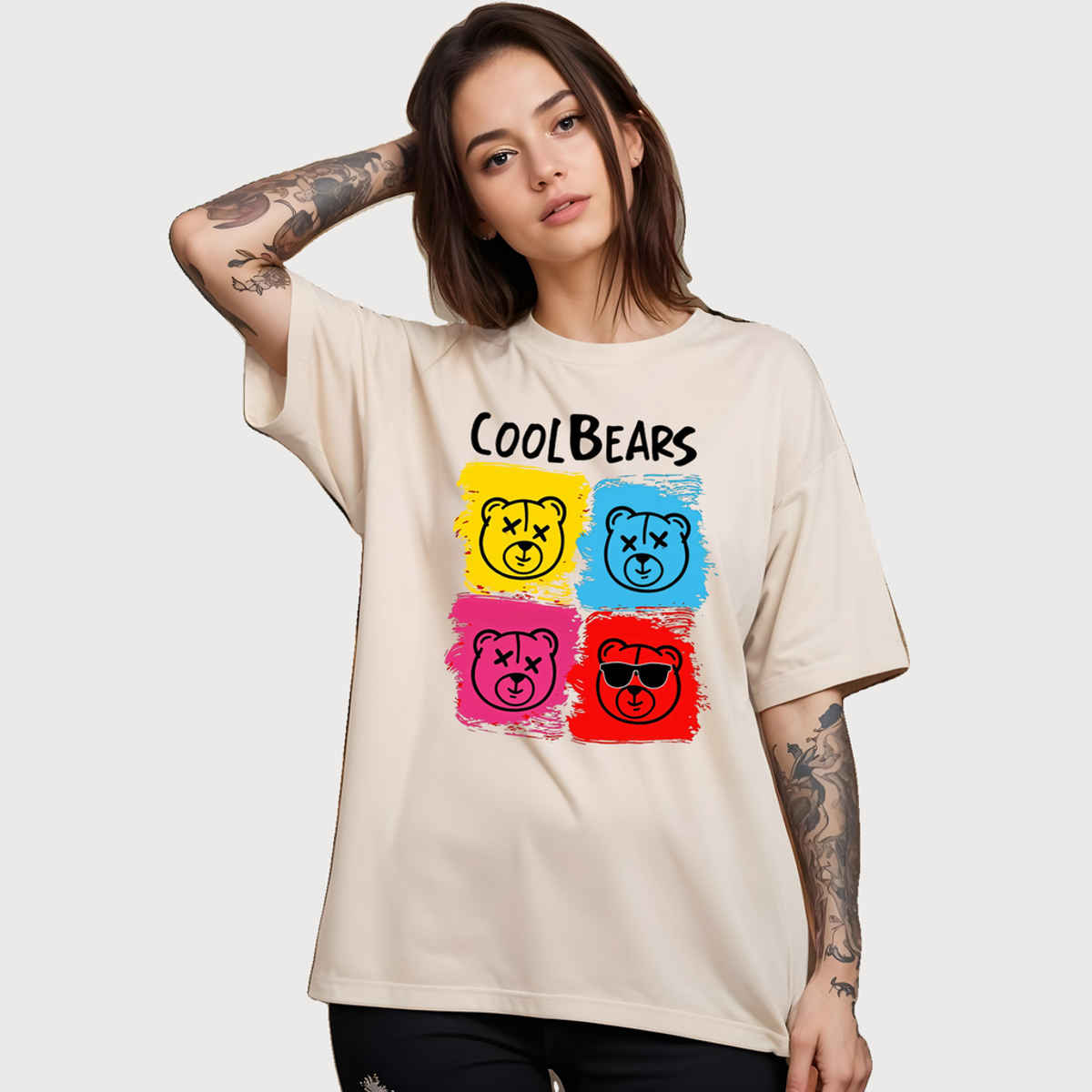 Smartees Women's Oversize Printed T-shirt | WW - 2048 | Skin - L