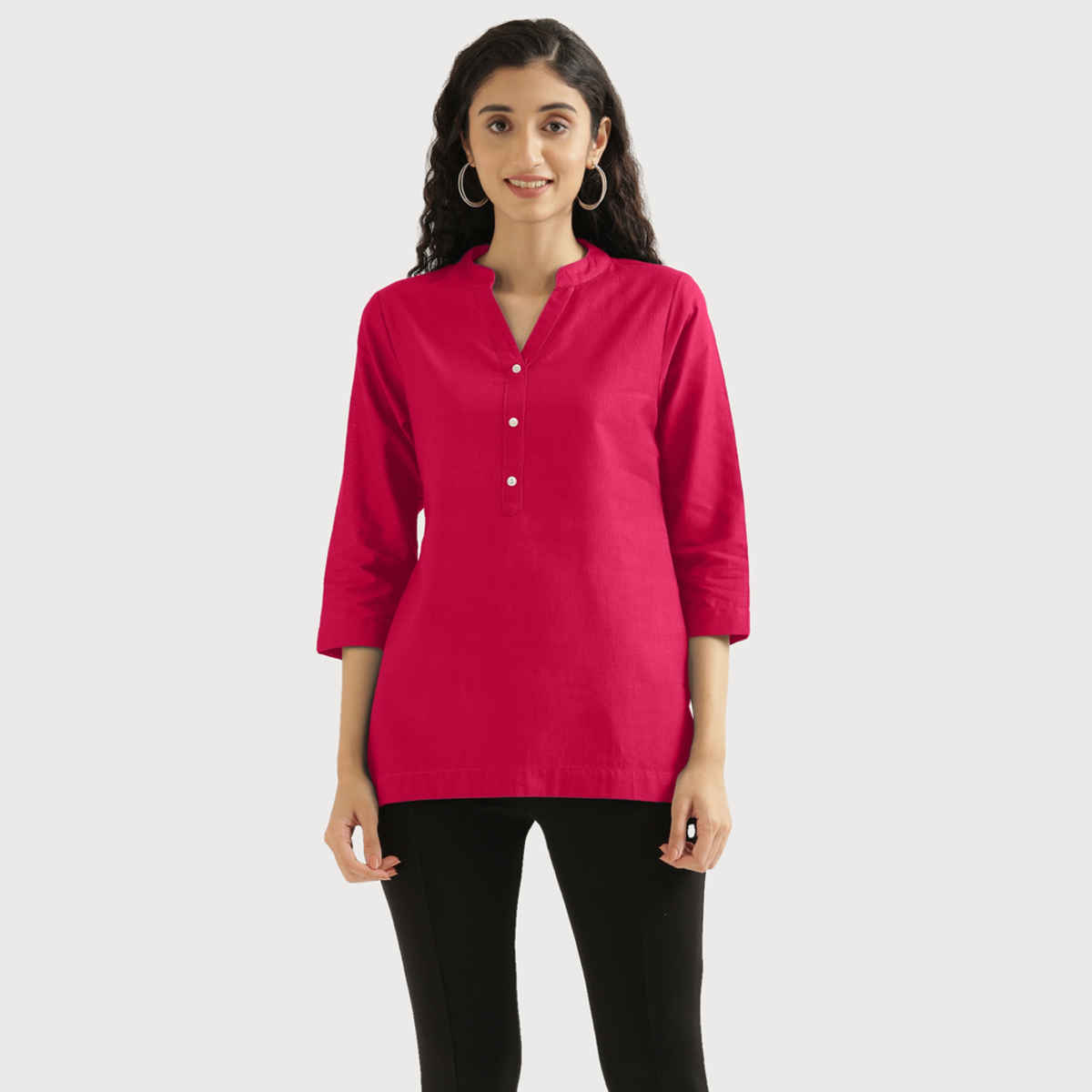 Saadaa Women's Short Airy Linen Kurta | Hot Pink - M