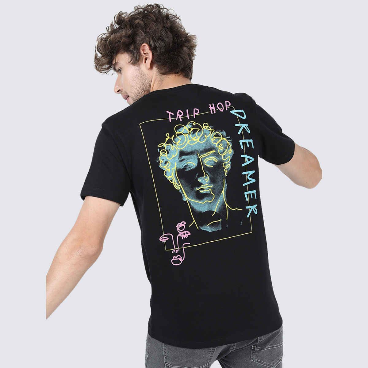 Ketch Men Printed Slim Fit T-Shirt | Black | L