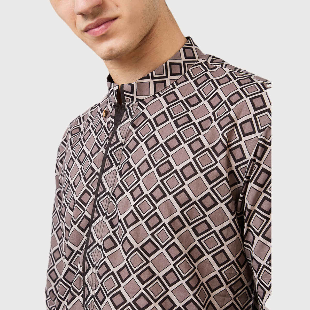 Ethnix by Raymond Men's Fit Pure Cotton Full Sleeve Folded Collar Short Kurta | Dark Grey - XL