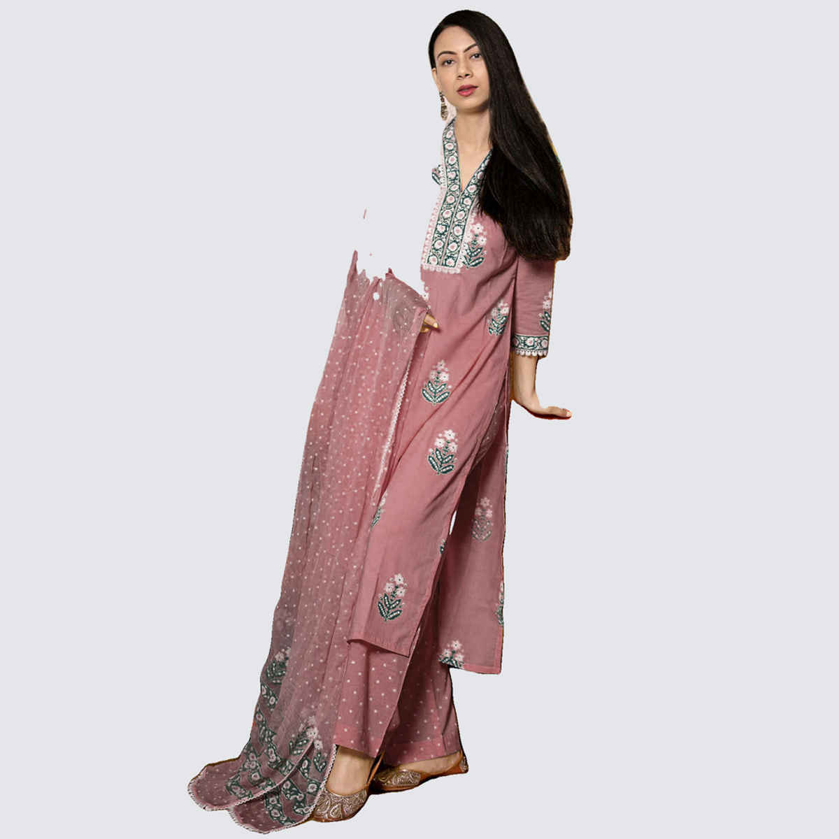 GoSriKi Women's Rayon Blend Straight Printed Kurta with Pant & Dupatta | BELAGAVI | Purple - S