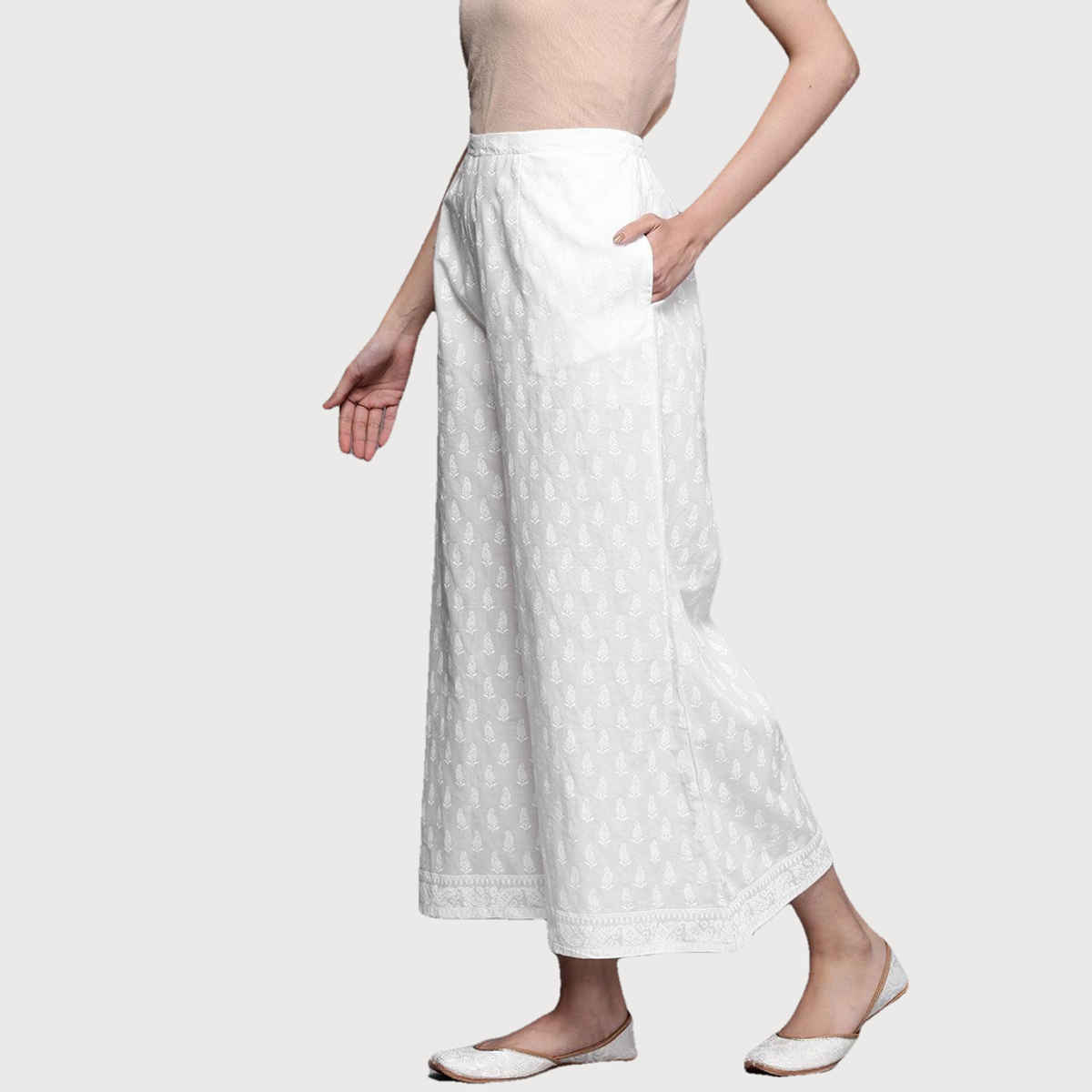 Libas Women Cream Cotton Palazzo With Both Side Pocket - Pl972Om