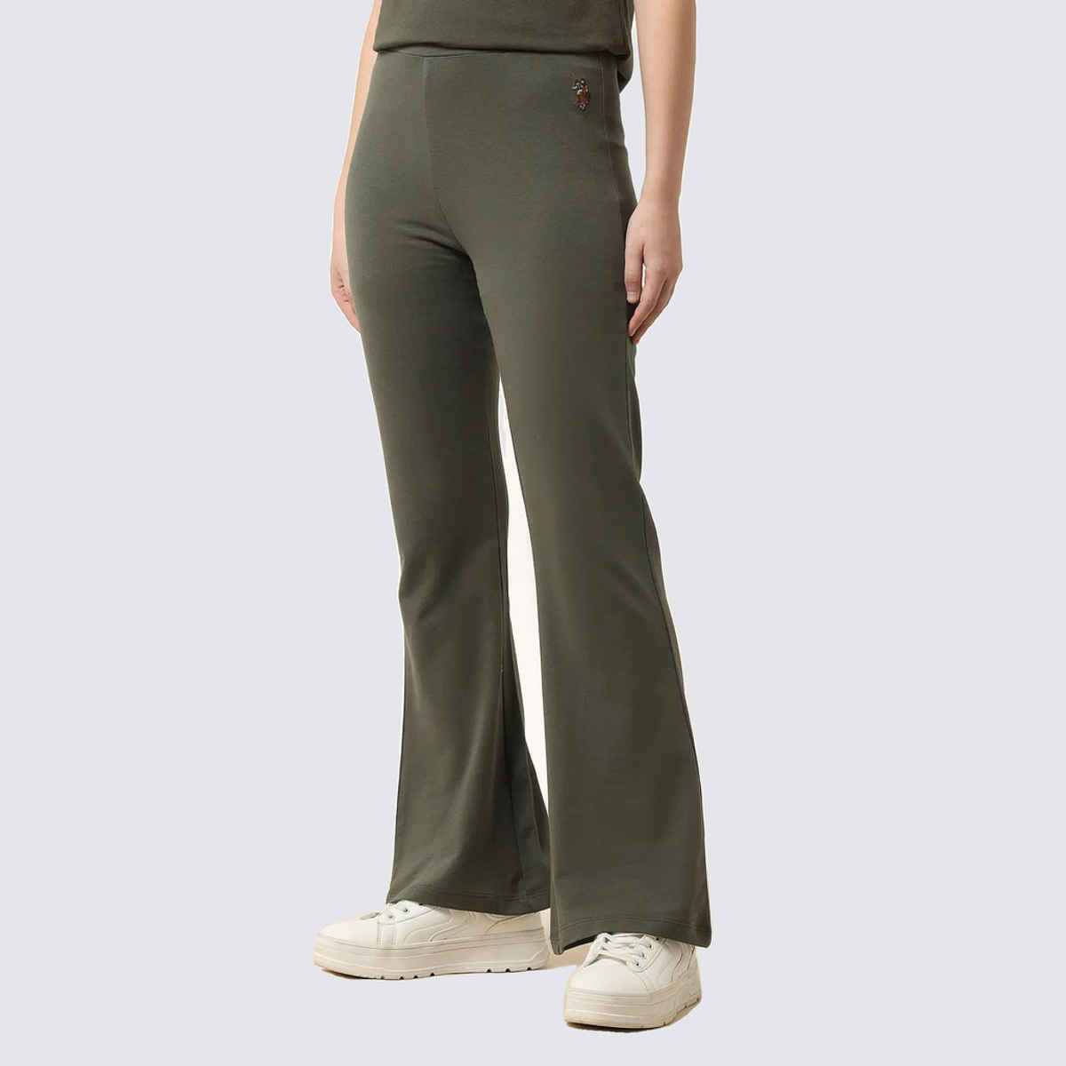 USPA High - Rise Flared Fit Lounge Pants For Women - Olive - XL