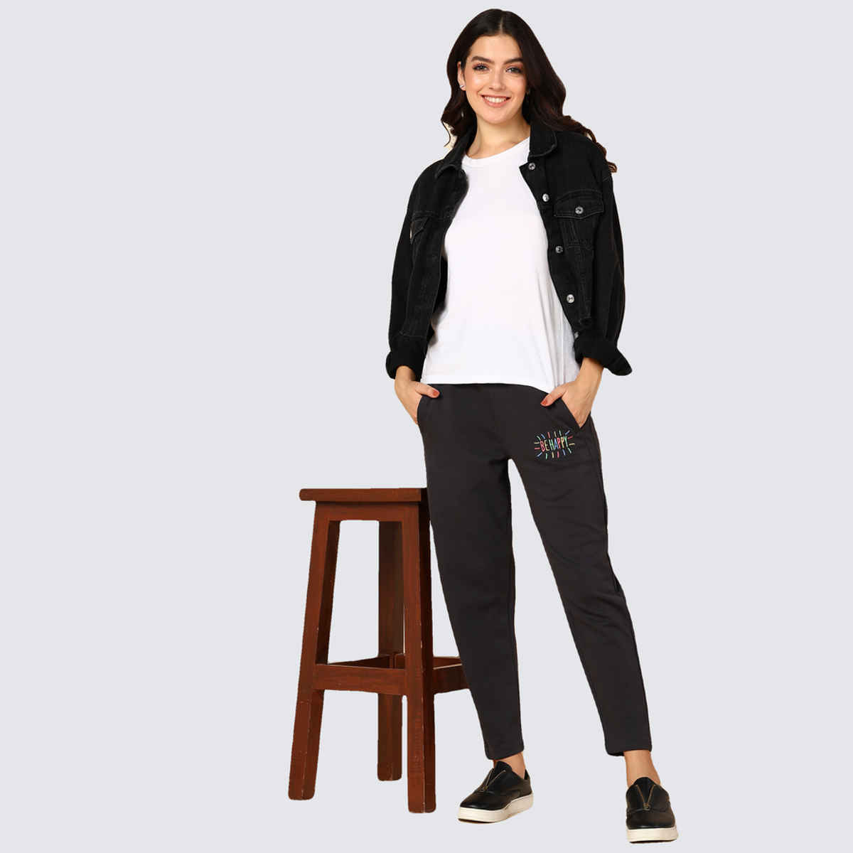 Alan Jones Women's Ankle-Length Cotton Trackpant | Comfort Fit | Heavy GSM Fabric | Charcoal - XL