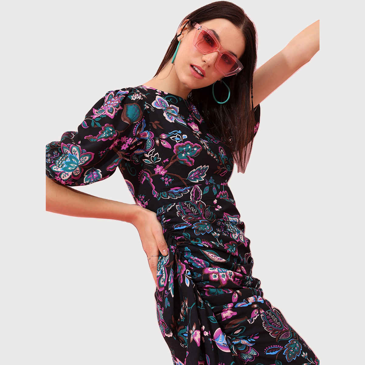 Tokyo Talkies Women's Floral Printed Sheath Mini Dress | Black - S