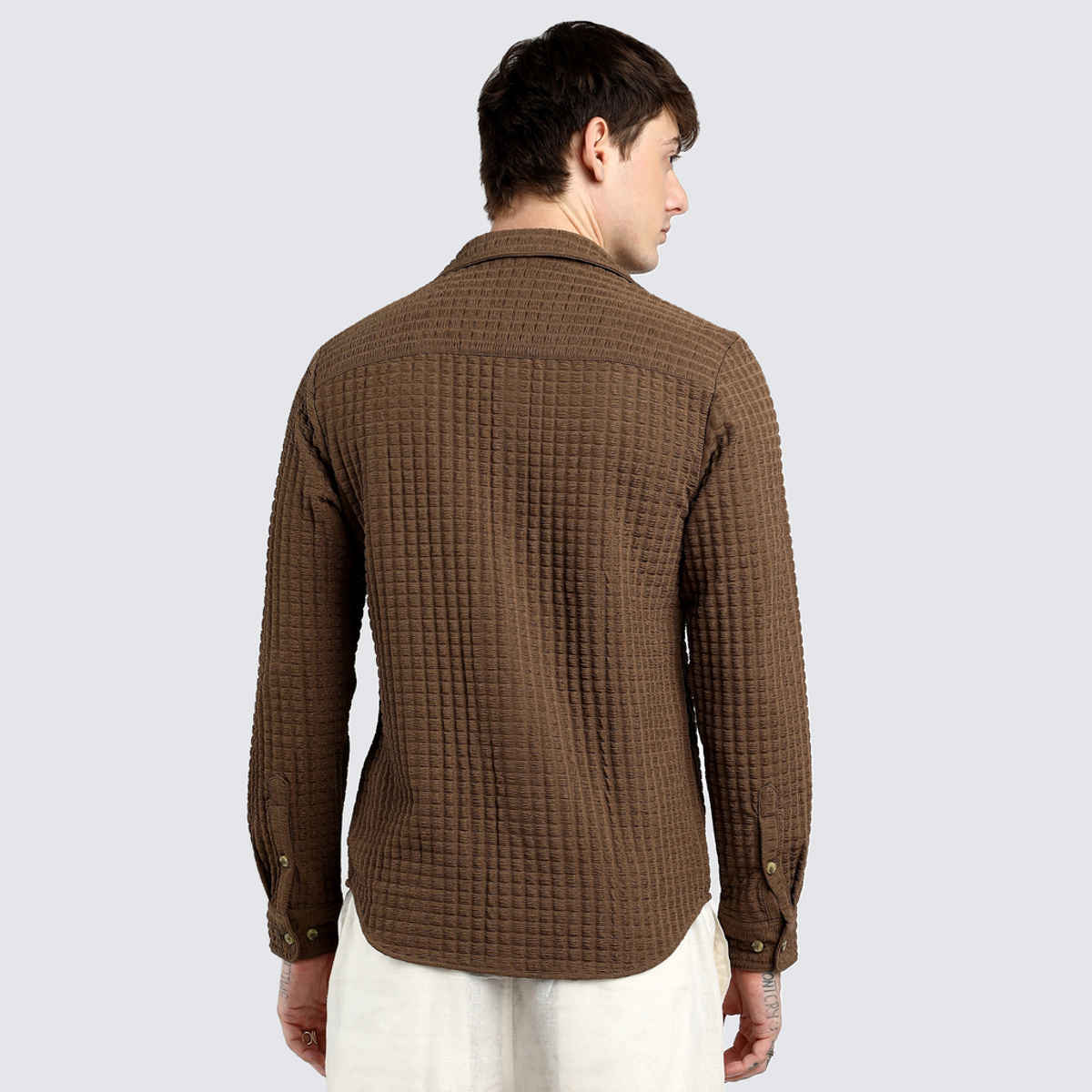 Campus Sutra Men's Cube-Textured Shirt | Brown - L