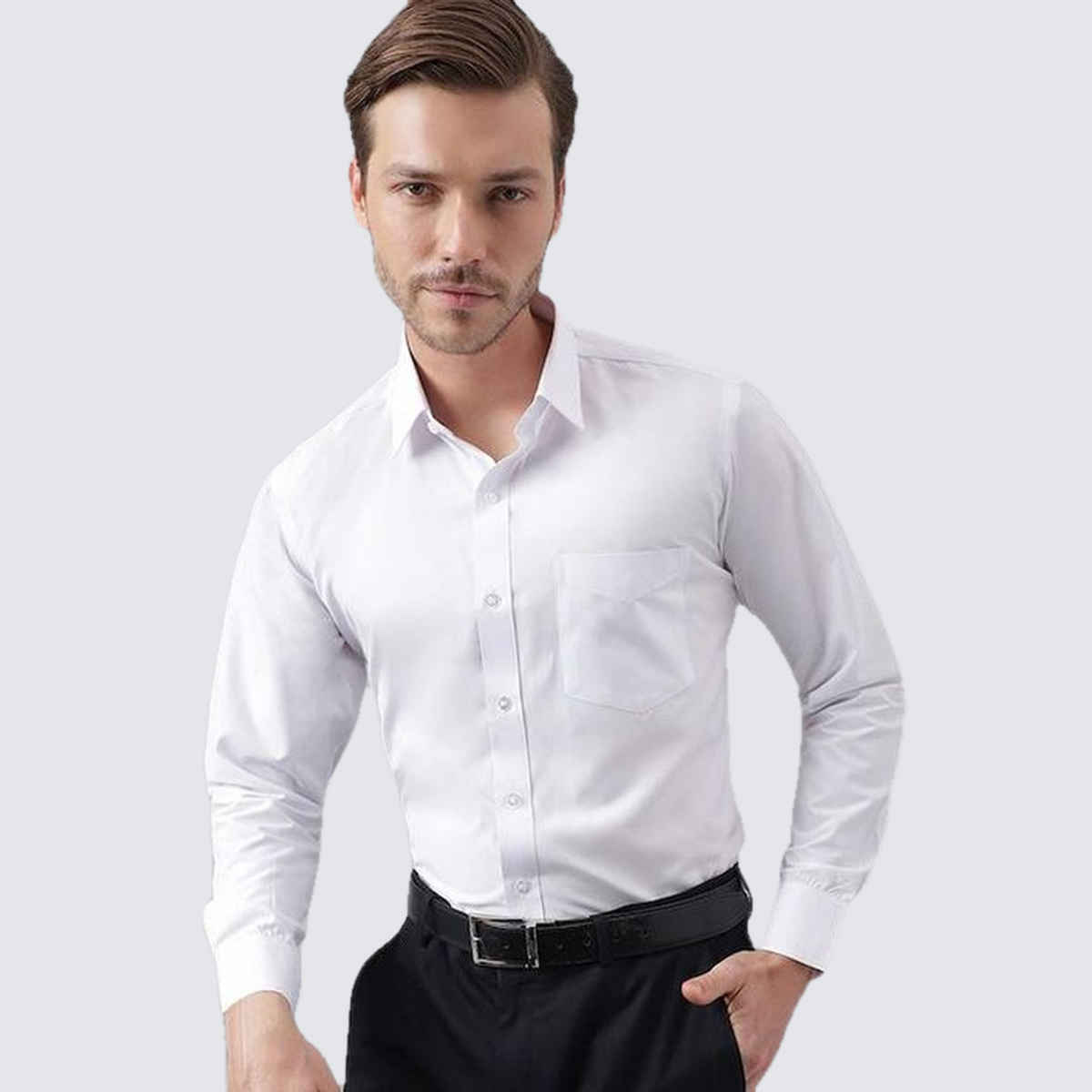 English Navy Men's Polycotton Solid Slim Fit Spread Collar Formal Shirt | White - S