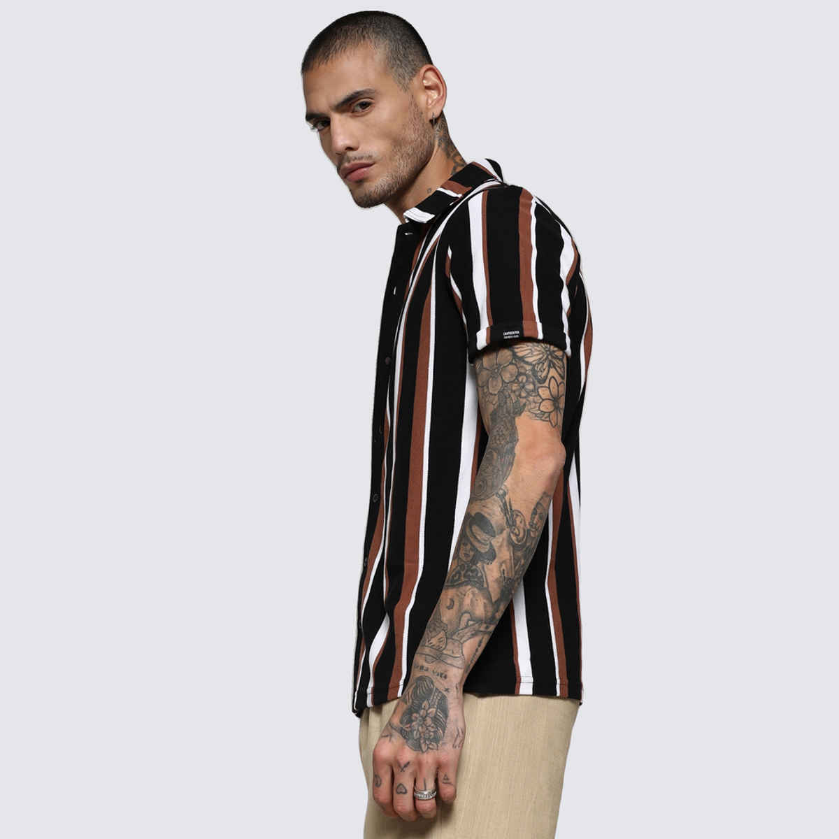 Campus Sutra Men's Barcode Striped Shirt | Multicolour - L