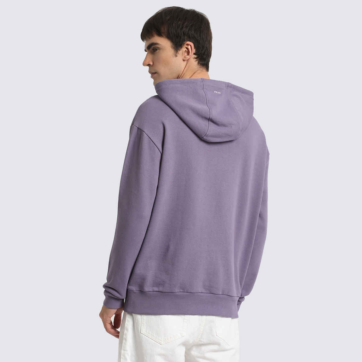 The Bear House Men's Solid Relaxed Fit Hoodie | Purple - XL