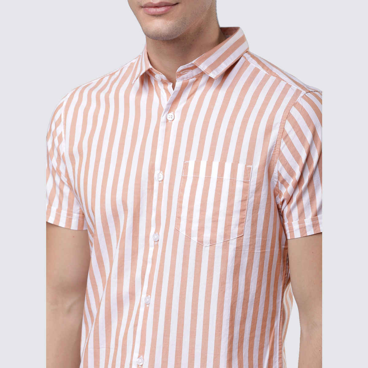 HIGHLANDER Men's Slim Fit Printed Shirt | Orange & White - M