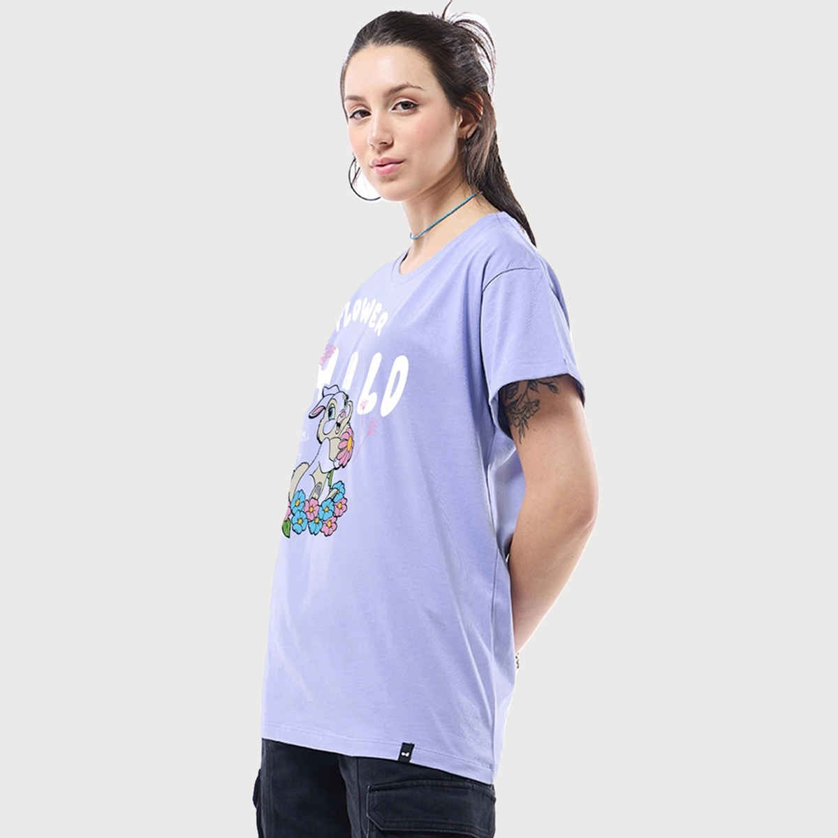 Bewakoof Women's Official Looney Tunes Baby Flower Child Printed Boyfriend T-shirt | Lavender - XL