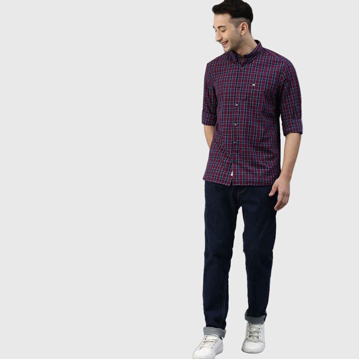 The Bear House Men Slim Fit Checked Button-Down Casual Shirt - Aliston | Red | S