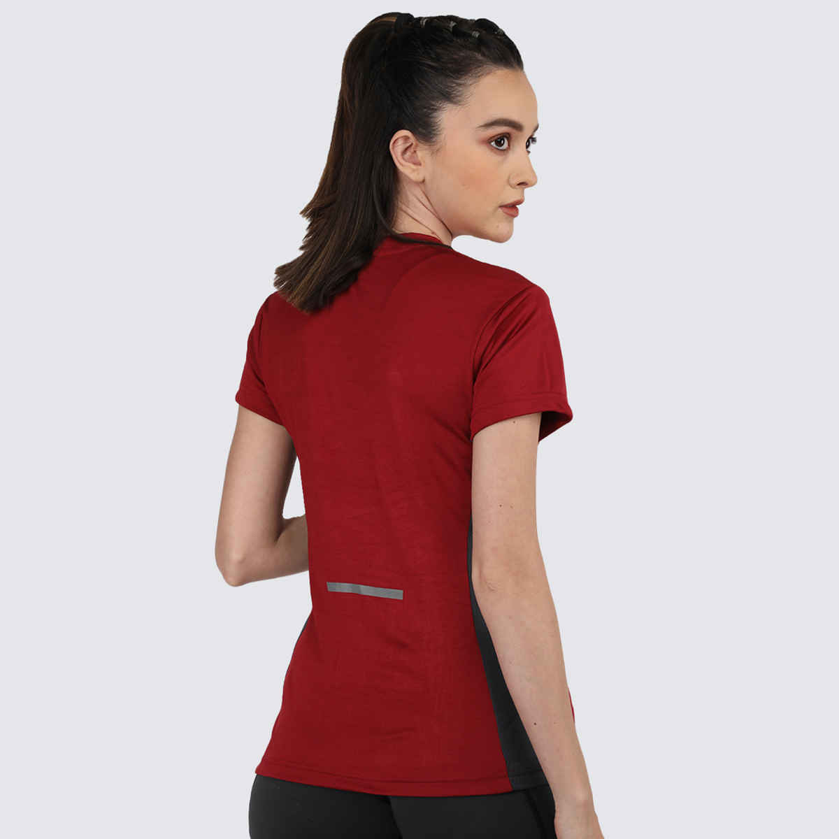 Chkokko Women's Round Neck Regular Fit Half Sleeves Gym T-shirt | Maroon - XXL
