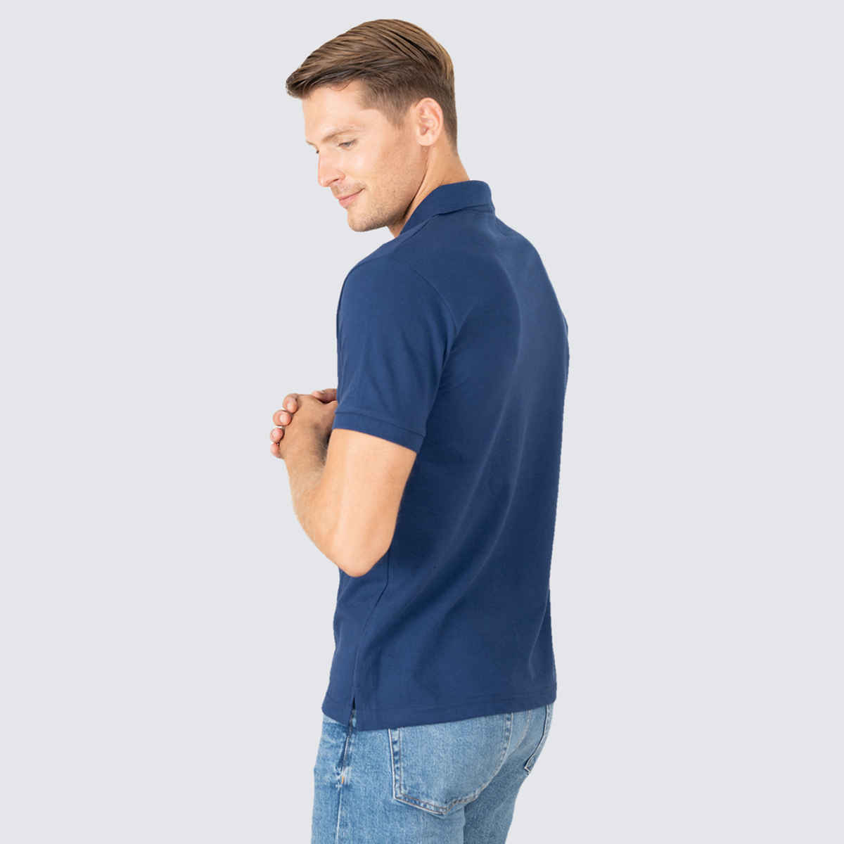 Lux Cozi Men's Solid Cotton Polo T-shirt | Ink Blue - S