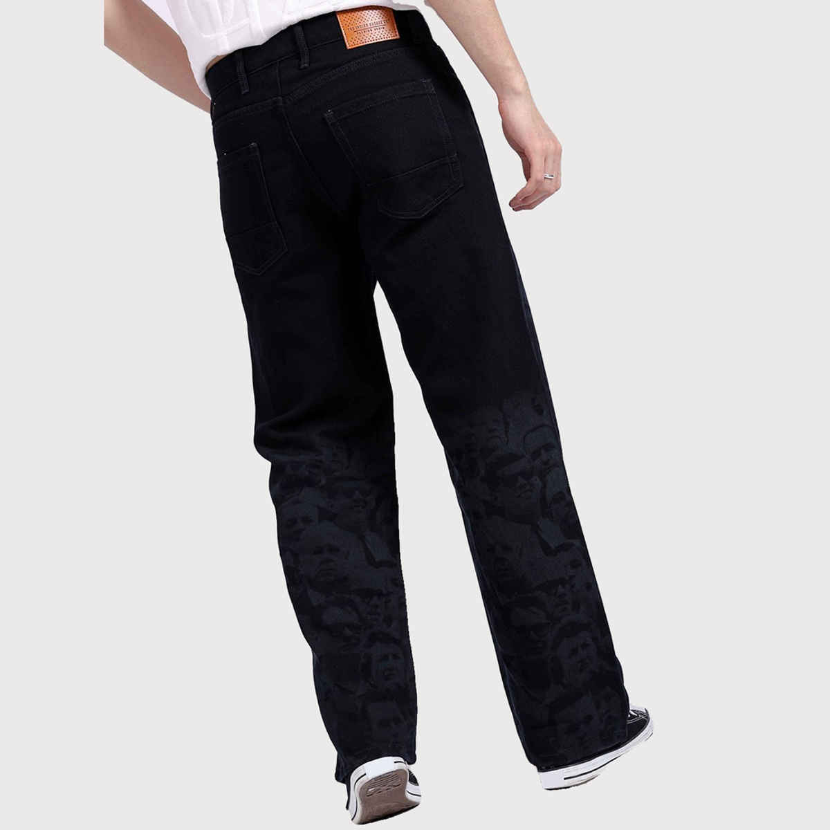 The Indian Garage Co Men's Baggy Fit Photo Print Casual Jeans | Dark Blue | 32