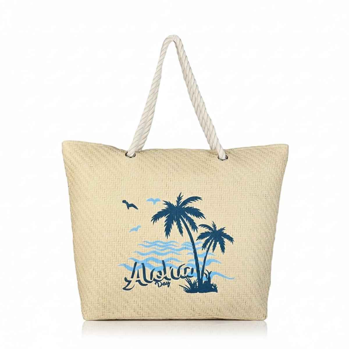 Ensac Aloha Beach Tote Bag for Women | Canvas Shopper Shoulder Bag | Daily Use | White