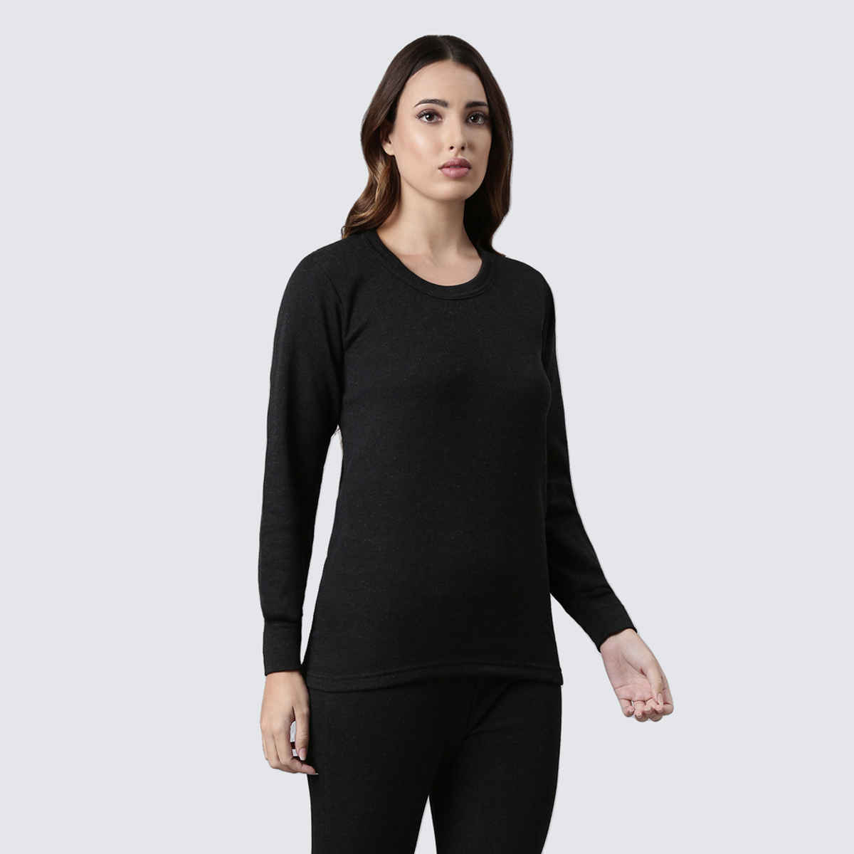 Rupa Thermocot Volcano Thermal Top For Women | Round-Neck | Full Sleeve | Anthra Melange - Small