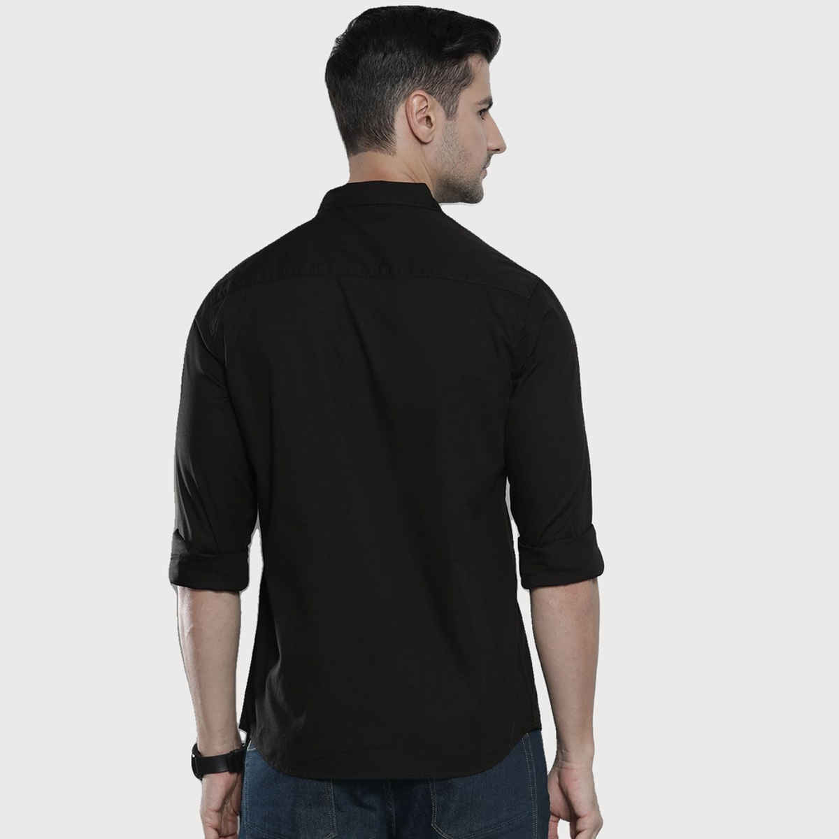 The Indian Garage Co Men's Slim Fit Solid Casual Shirt | Black - L