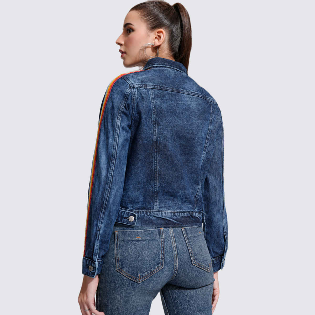 Tokyo Talkies Women's Solid Denim Jacket | Mid Blue - XL