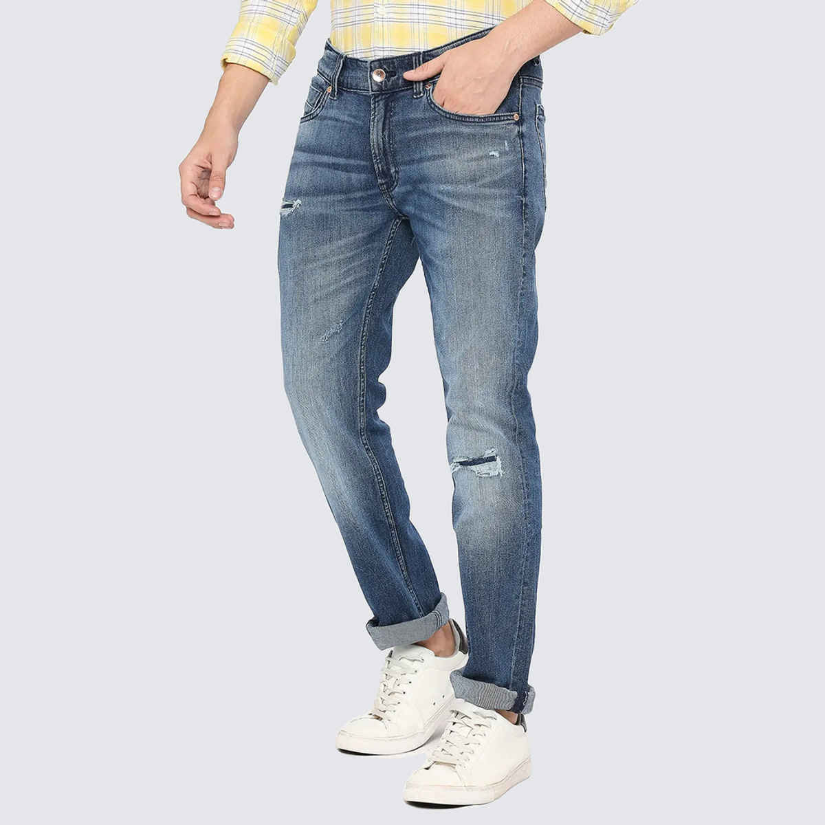 Spykar Men's Regular Fit Mid Rise Jeans | Rover | Mid Blue - 36