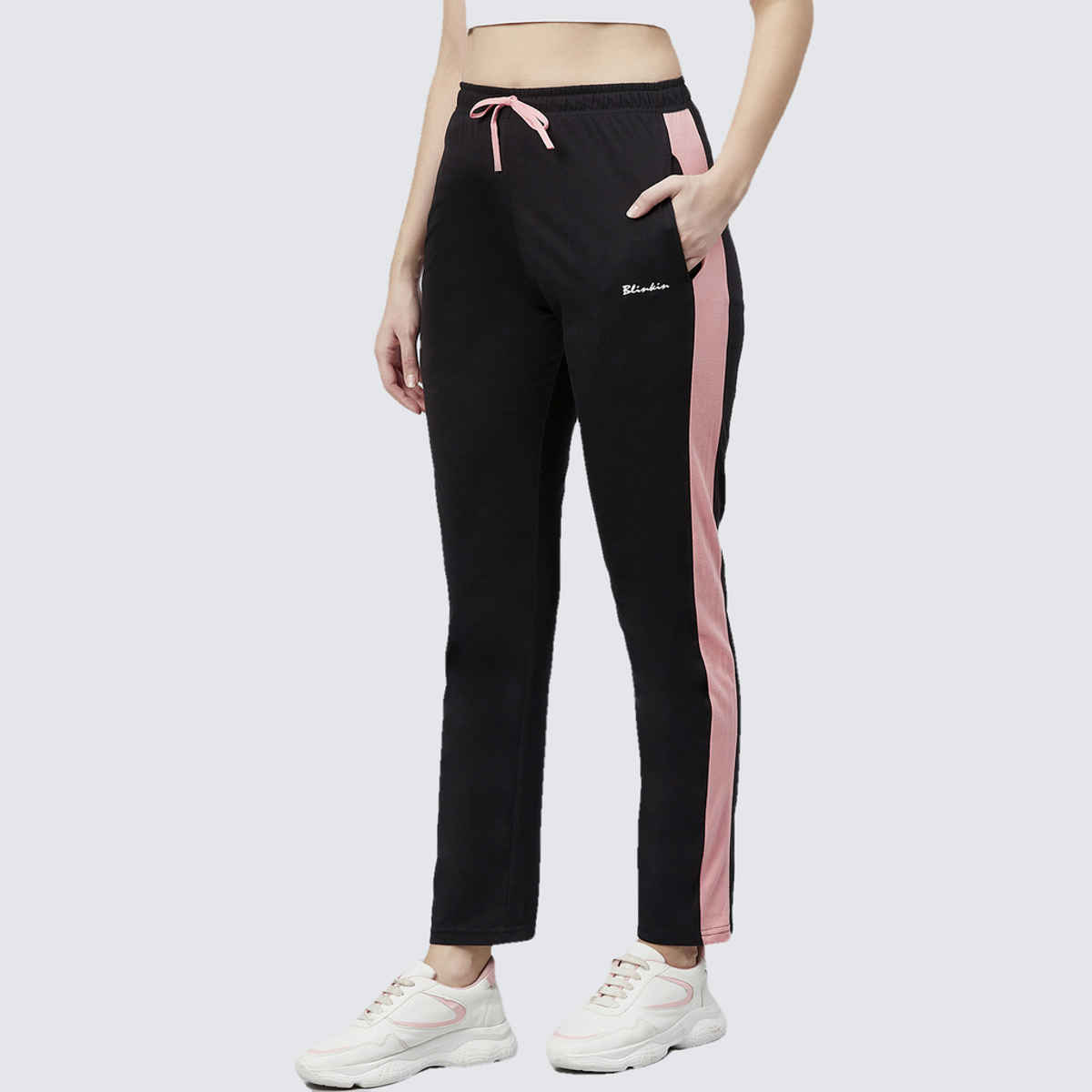 Blinkin Women's Cotton Color Block Pyjamas & Track Pants with Side Pockets | Black - L