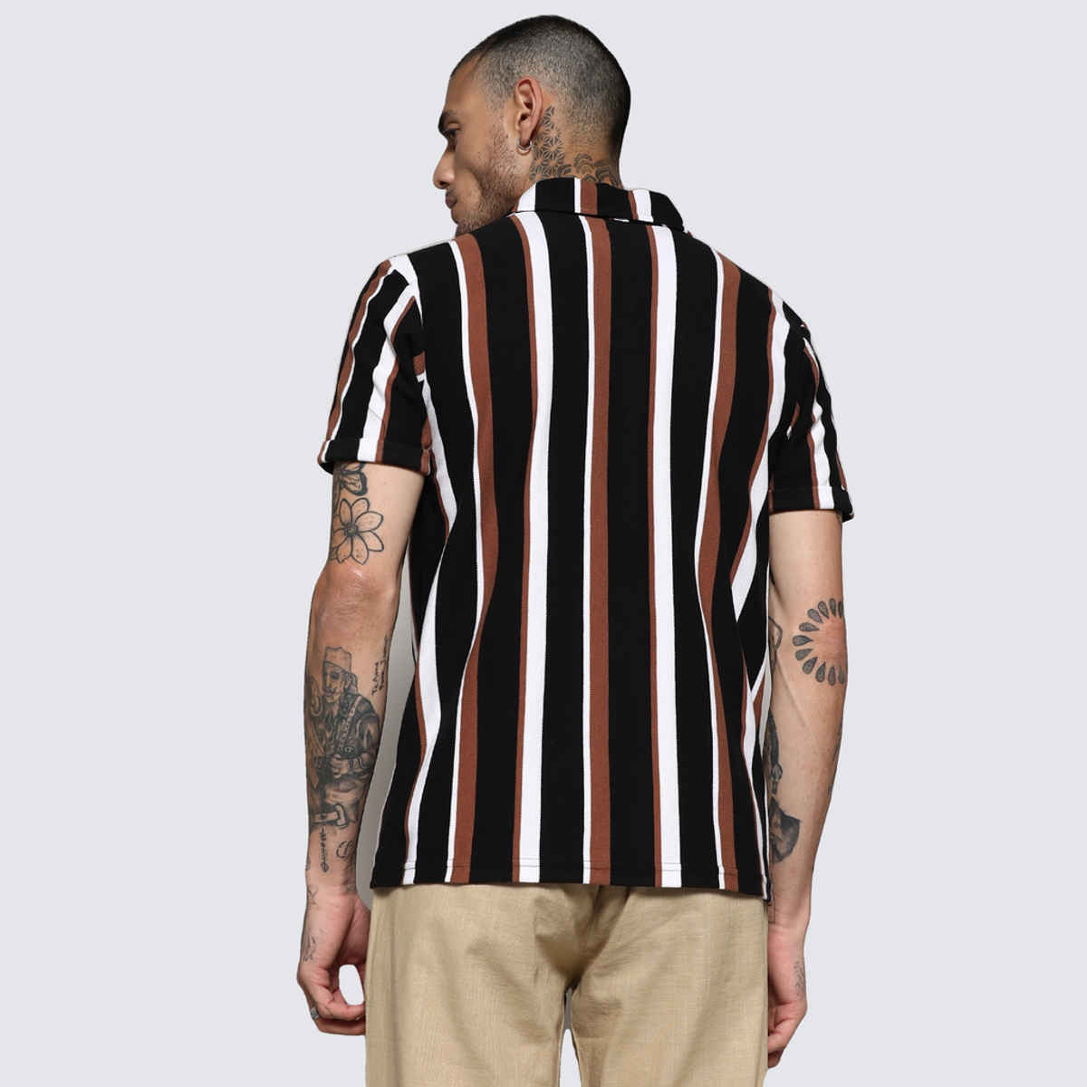 Campus Sutra Men's Barcode Striped Shirt | Multicolour - L