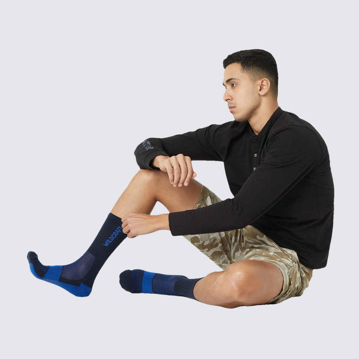Wildcraft Unisex Patterned Organic Cotton Crew Length Socks | Blue - Free Size