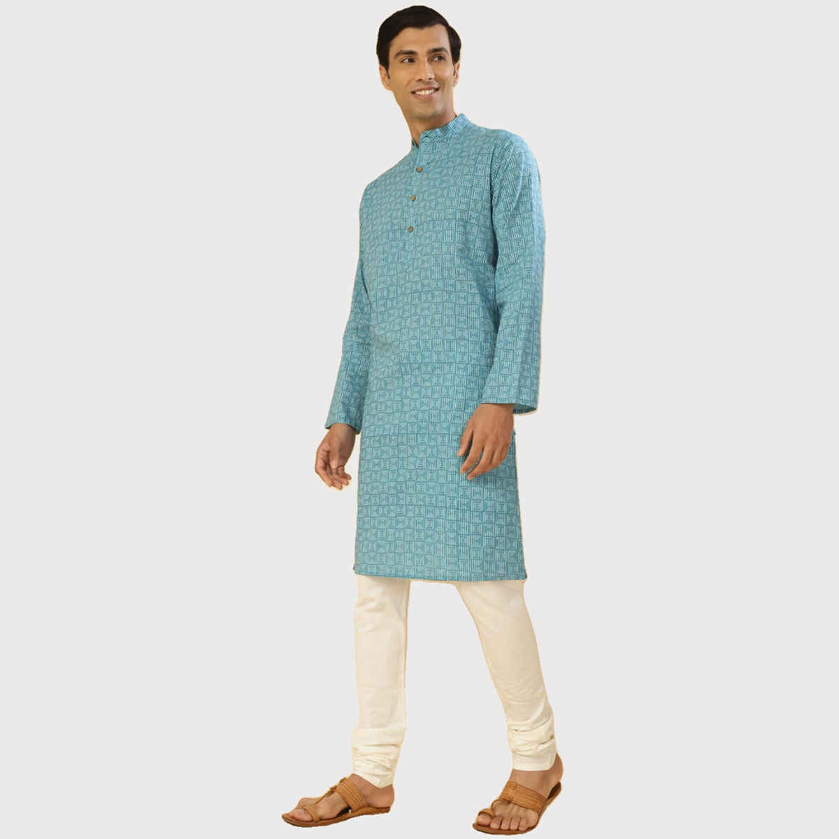 Fabindia Men's Long Kurta | Blue - XS