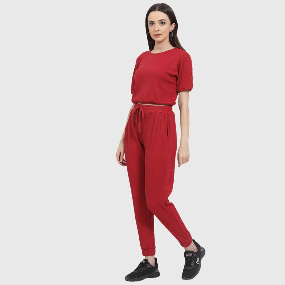 Rigo Women Waffle Knit Co-ord Set | Maroon - S