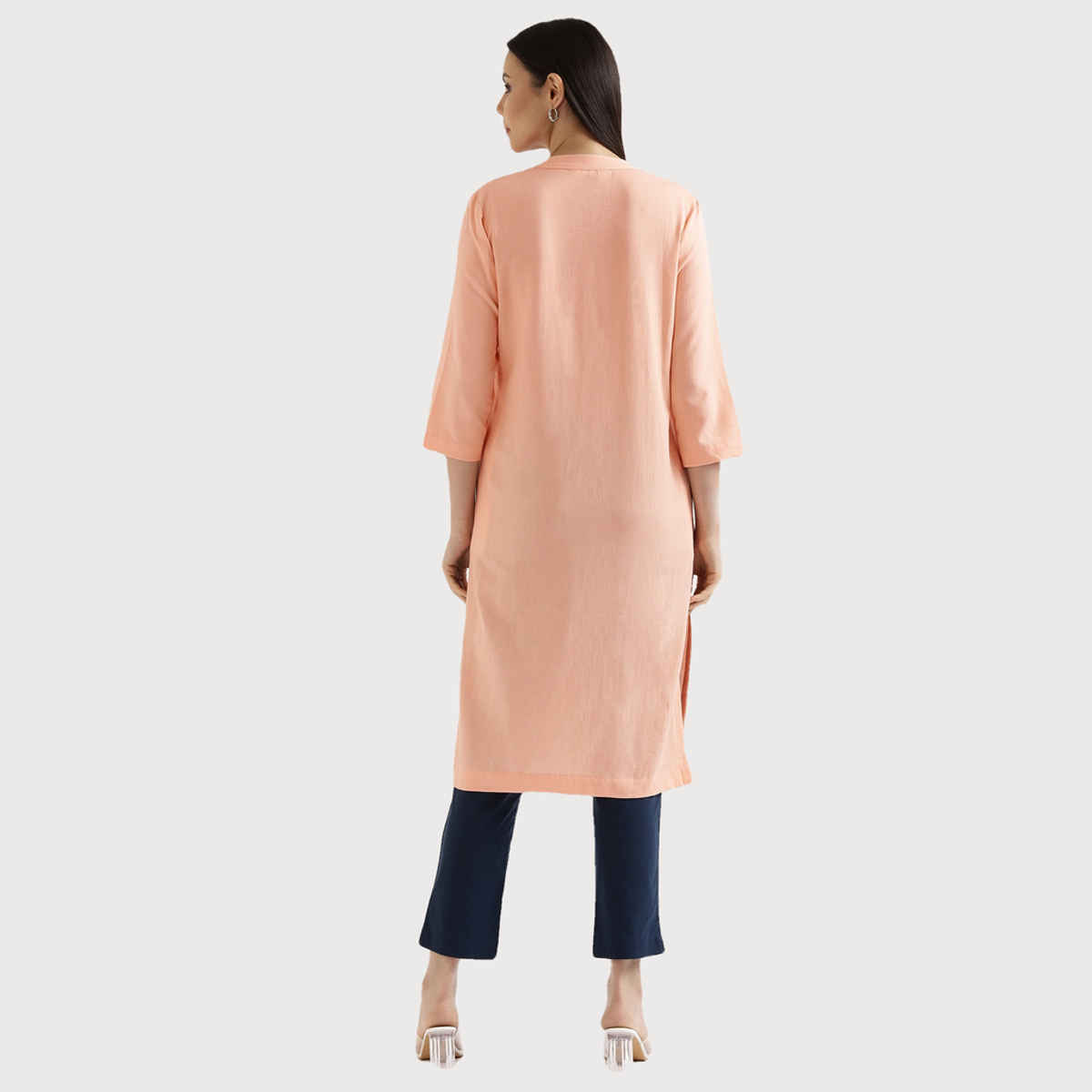 Saadaa Women's Long Airy Linen Kurta | Peach - L