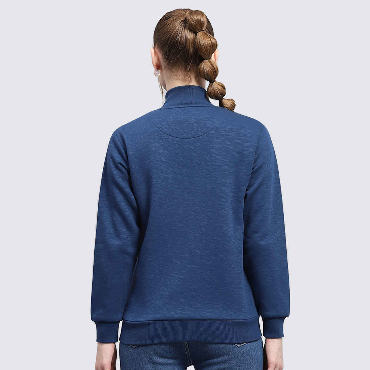 Monte Carlo Womens Solid Blue Mock Neck Full Sleeve Sweatshirt | 22408624-4-42 | XXL