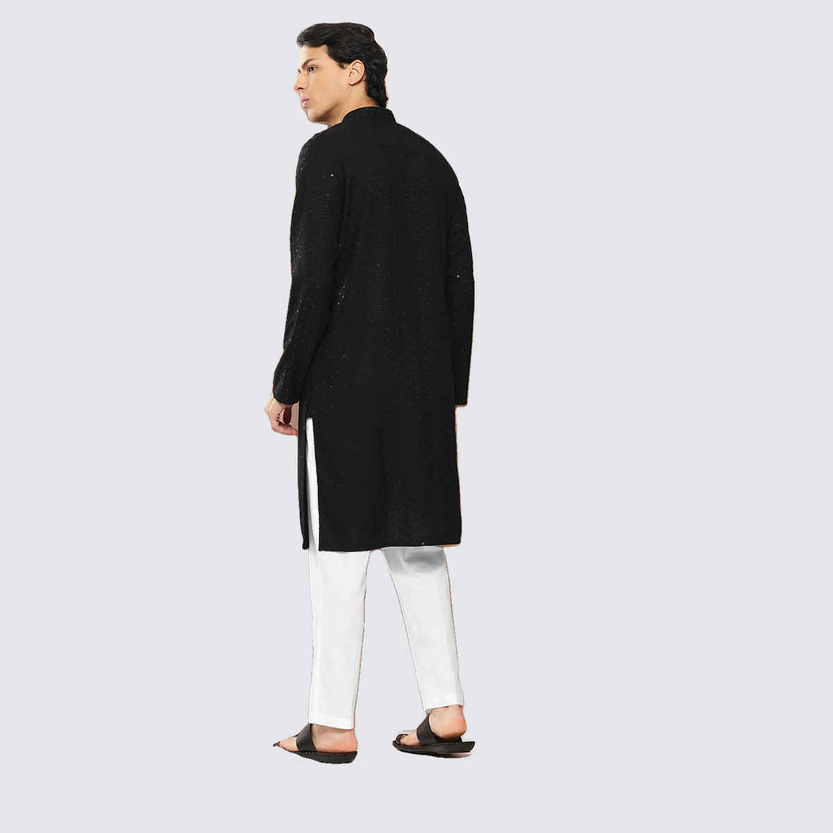See Designs Men's Embroidered Sequined Rayon Kurta | Black - S