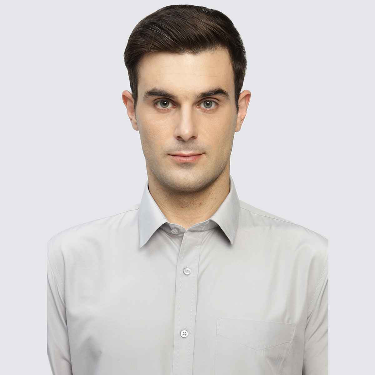 English Navy Men's Polycotton Solid Slim Fit Formal Shirt | Grey | XL