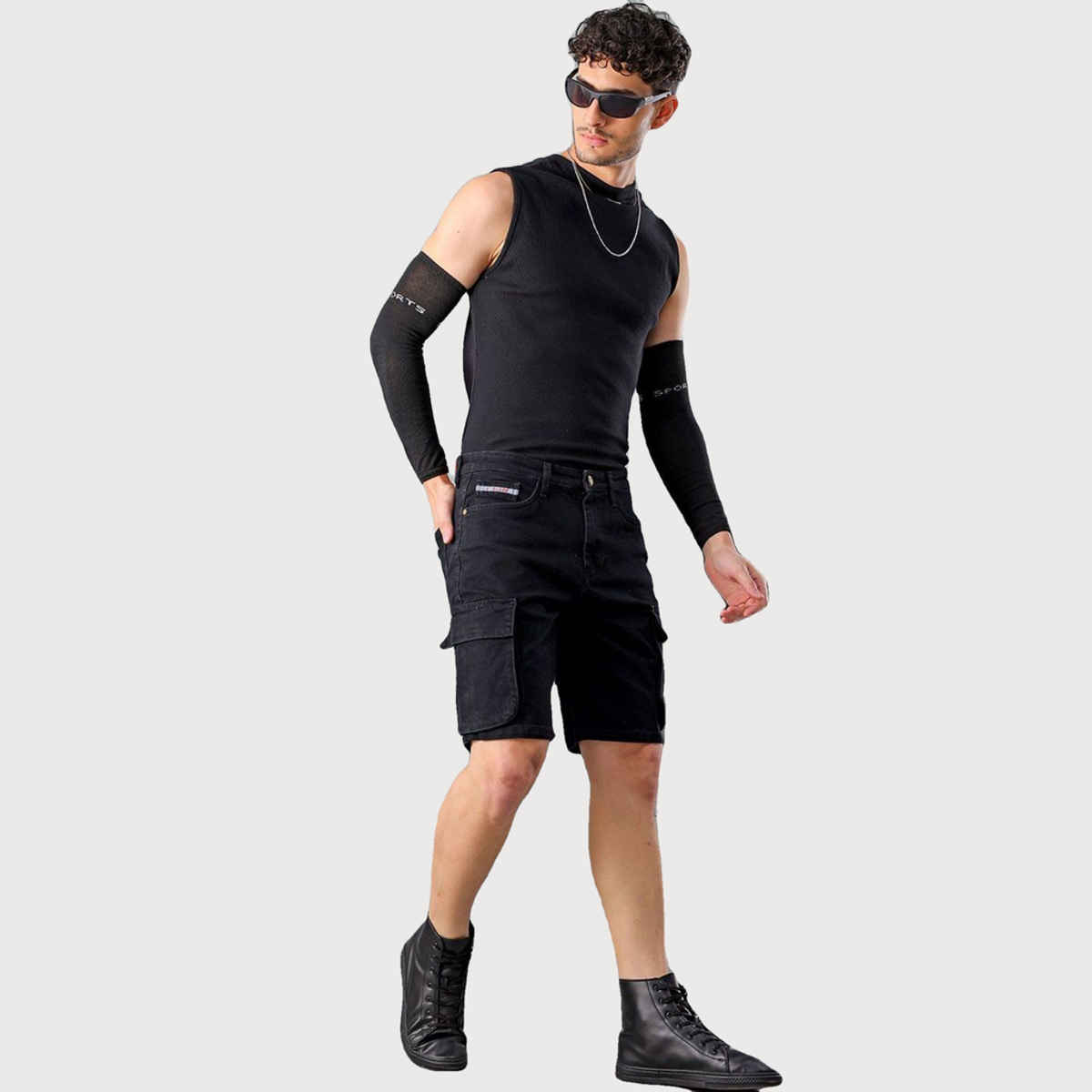 The Indian Garage Co Men's Regular Fit Solid Casual Shorts | Black - 34