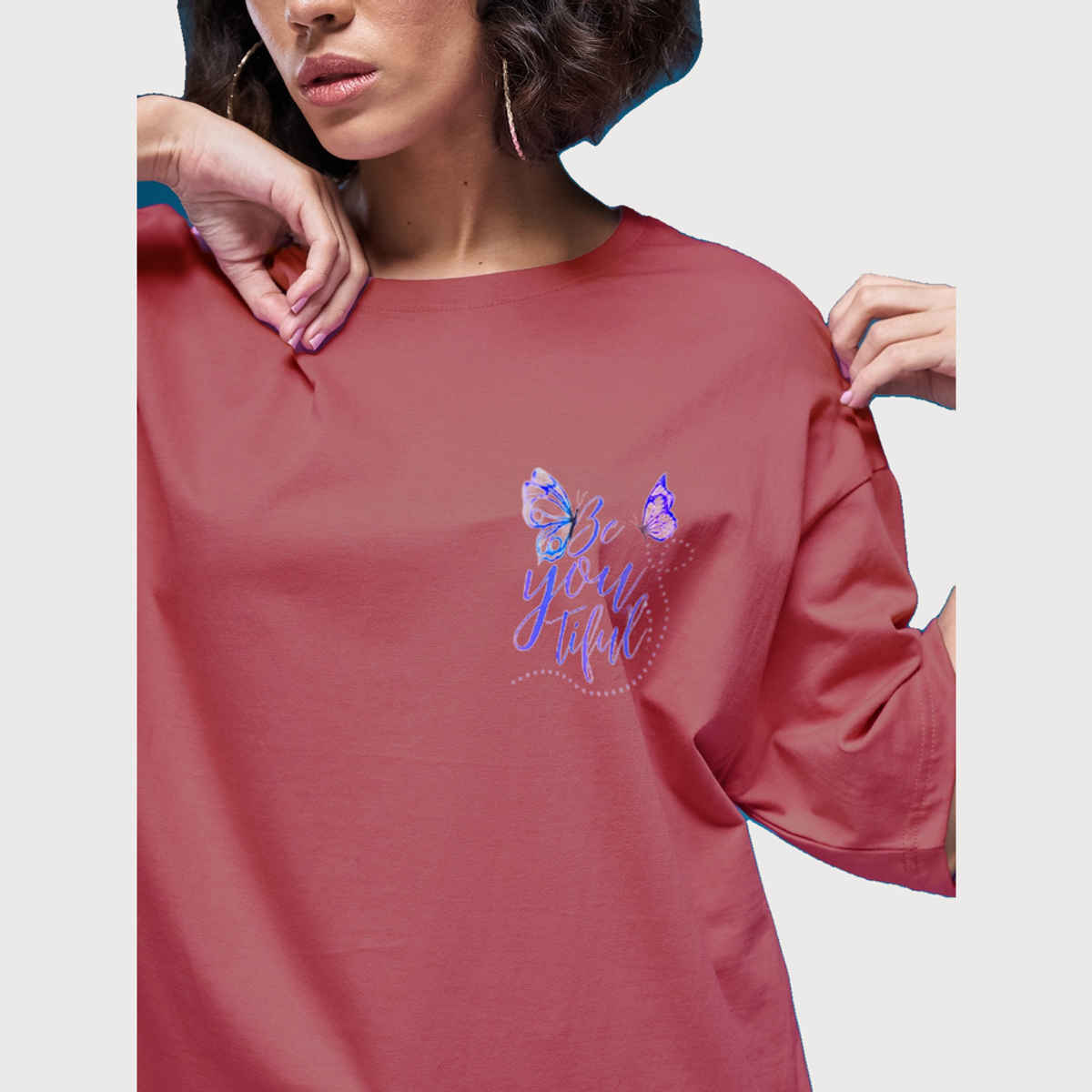 Smartees Women's Oversize Printed T-shirt | WW - 2029 | Onion Pink - S